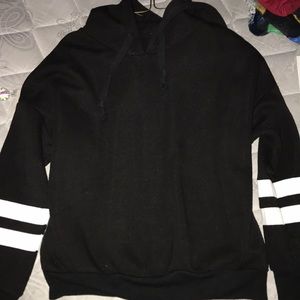 Black hoodie w/ white around the sleeves!!